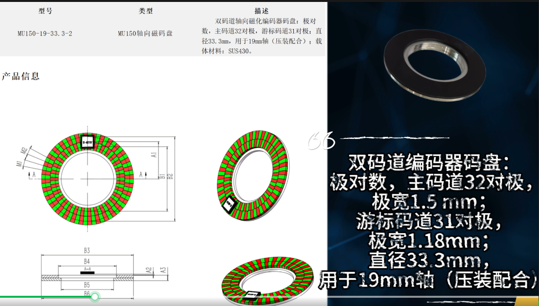 双码道编码器码盘MU150-19-33.3-2